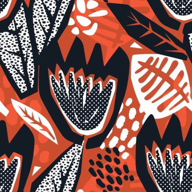 Çiçek oyma sorunsuz kaba Yazdır, modern sorunsuz tasarım şablonu. Geometrik eğri trendy tarzı doku, poster farklı doodle elemanları ile boyalı. İç, kumaş, Tekstil için mükemmel