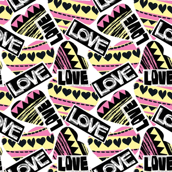 Love Seamless Girls Motivation Pattern Funky Shirt Print Hearts Different — Stock Vector