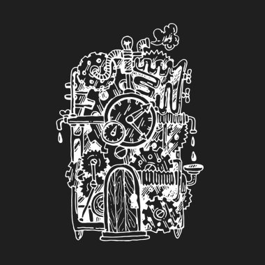 Steampunk el çizilen illüstrasyon