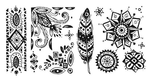 Elementos gráficos de estilo boho. Hermosa ilustración dibujada a mano . — Vector de stock