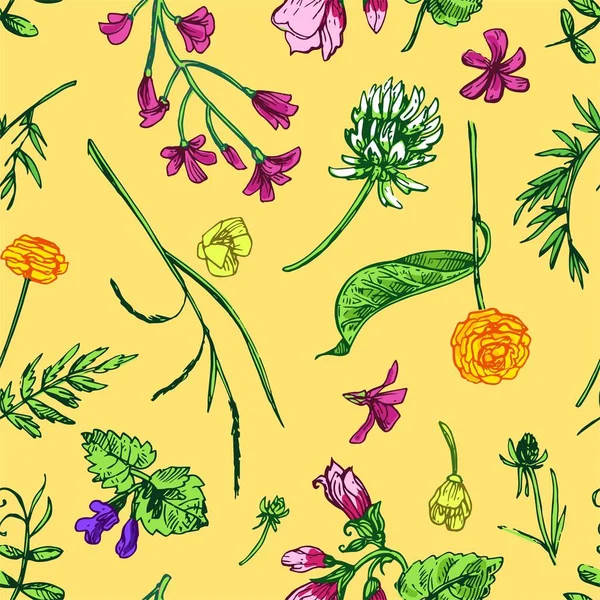 Linda mão desenhada vetor ilustração floral padrão — Vetor de Stock