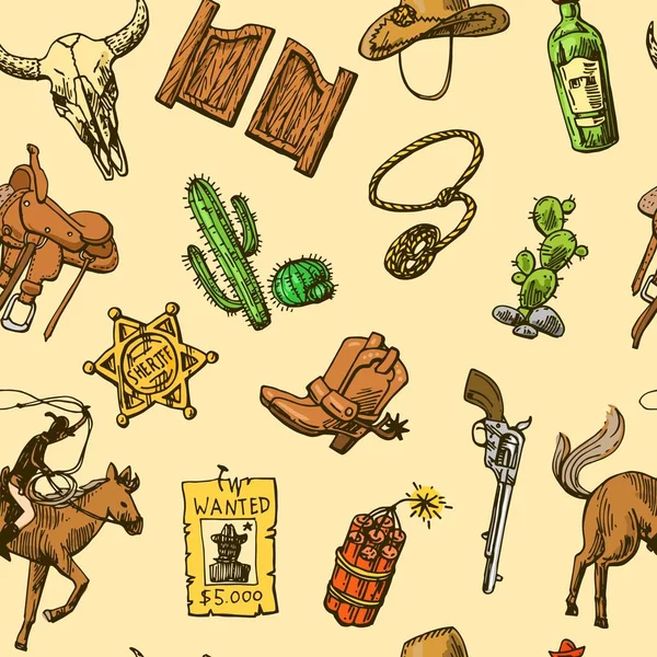 Vackra handritade uppsättning illustration wild west. — Stock vektor