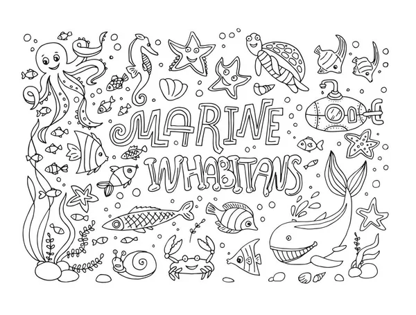 Illustrazioni abitanti marini — Vettoriale Stock