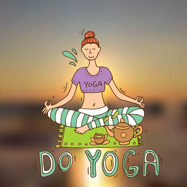 Mooie hand getrokken illustratie doen yoga. — Stockvector