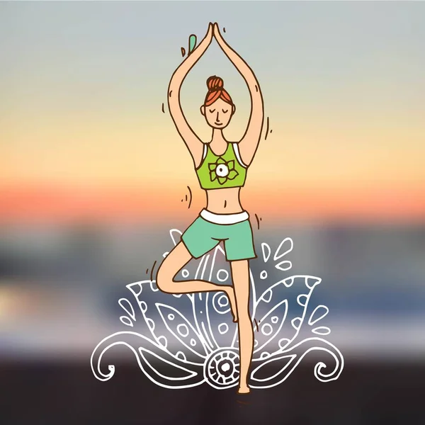 Bella illustrazione disegnata a mano fare yoga . — Vettoriale Stock