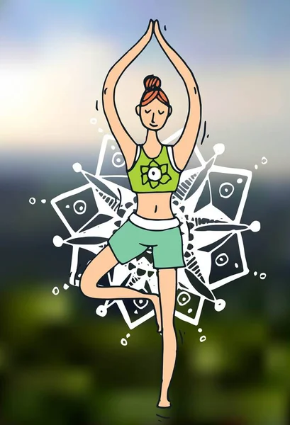 Schöne handgezeichnete Illustration Yoga machen — Stockvektor