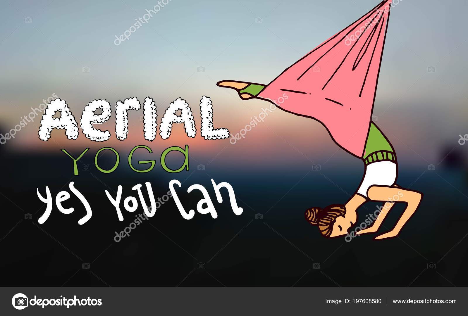 Beautiful hand drawn illustration aerial yoga. Stock Illustration by