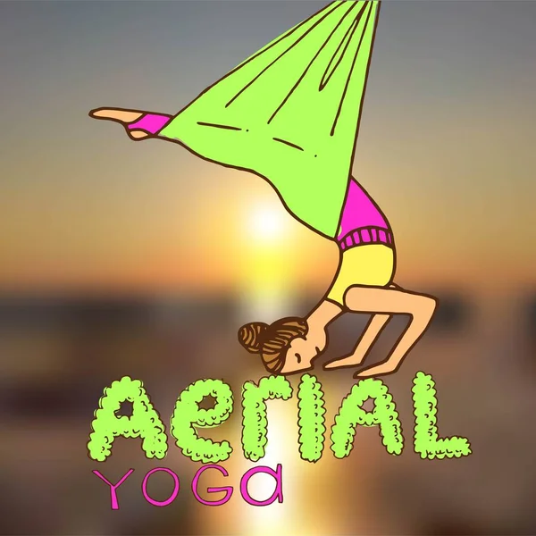 Mooie hand getrokken illustratie aerial yoga. — Stockvector