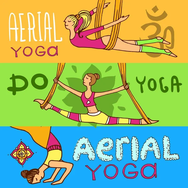 Mooie hand getrokken illustratie aerial yoga. — Stockvector