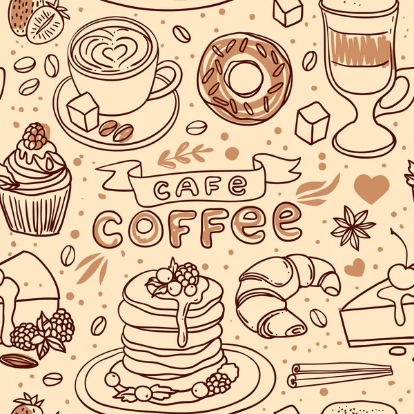 Όμορφη χέρι διανυσματικά εικονογράφηση καφές και γλυκά. — Διανυσματικό Αρχείο