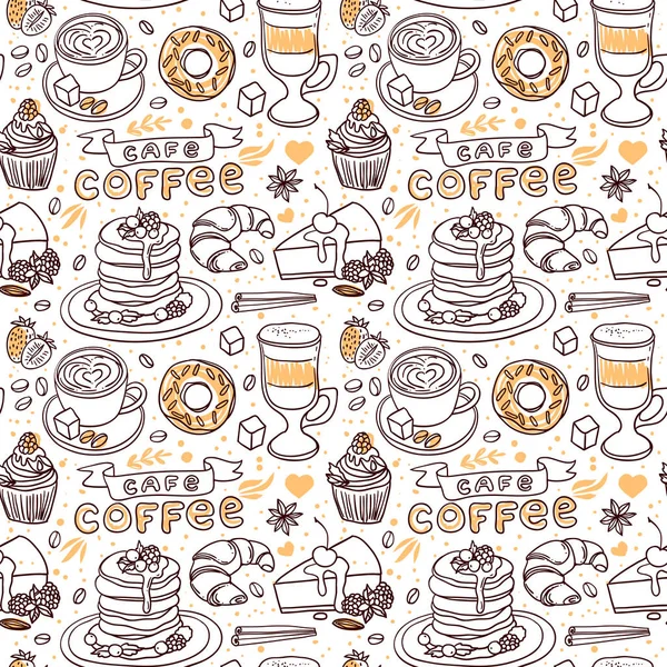 Vackra hand dras vektor illustration kaffe och godis. — Stock vektor