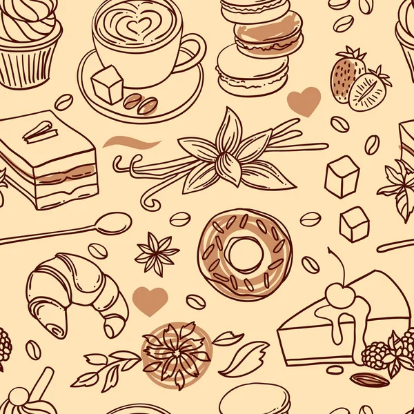 Hermosa ilustración vectorial dibujado a mano café y dulces . — Vector de stock