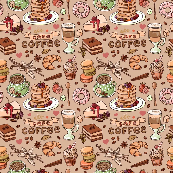 Hermosa ilustración vectorial dibujado a mano café y dulces . — Vector de stock