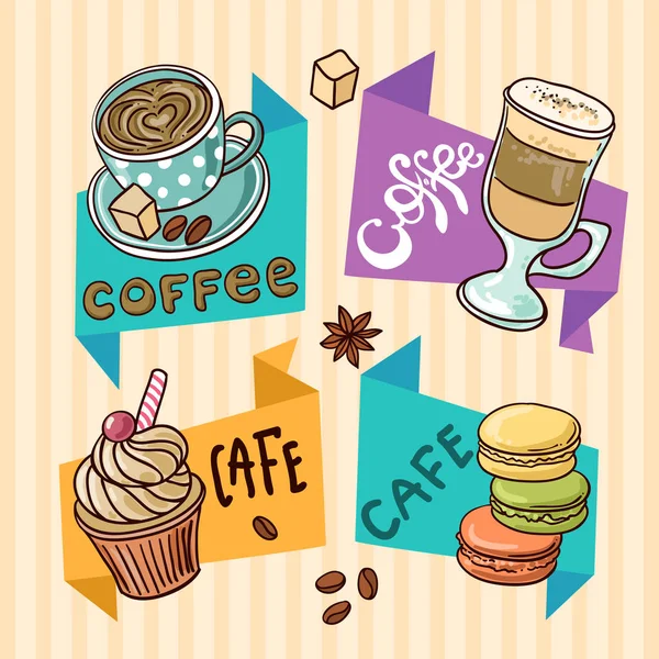 Belle illustration vectorielle dessinée à la main café et bonbons . — Image vectorielle