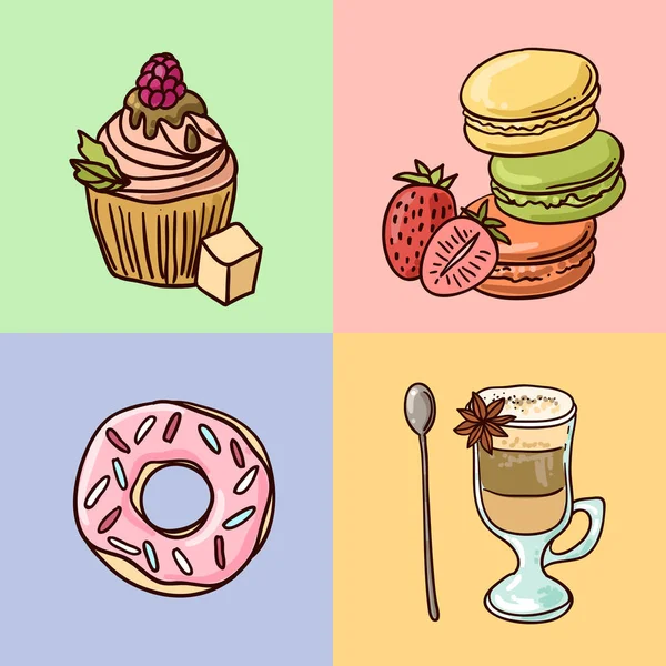 Beautiful hand drawn vector illustration coffee and sweets. — Stock Vector