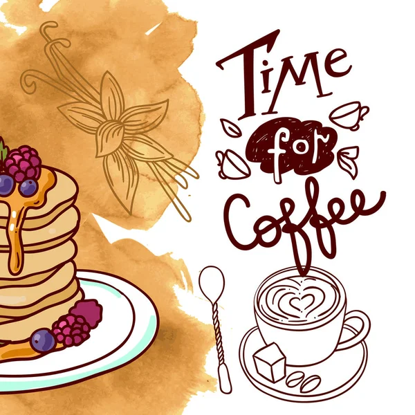 Bella mano disegnato vettore illustrazione caffè e dolci . — Vettoriale Stock