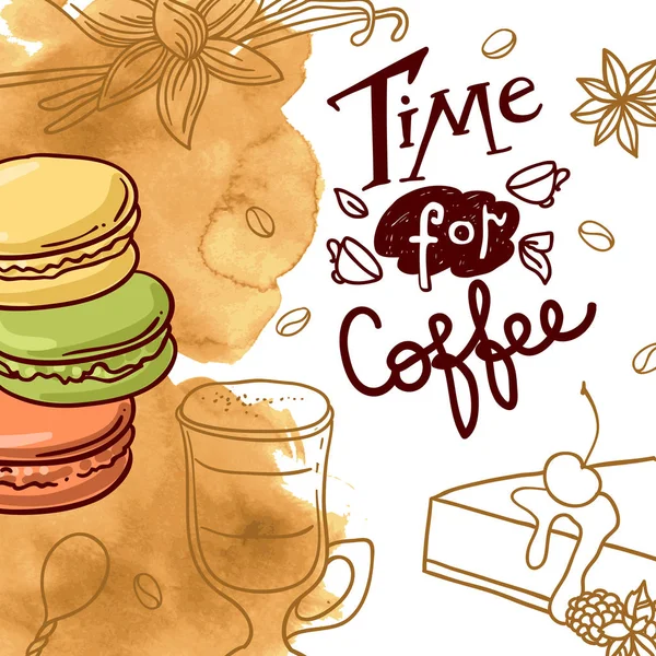 Pięknych, ręcznie rysowane wektor ilustracja kawa i słodycze. — Wektor stockowy
