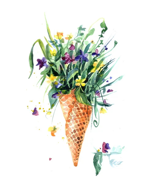 Illustrazione ad acquerello disegnato a mano fiori selvatici gelato . — Foto Stock