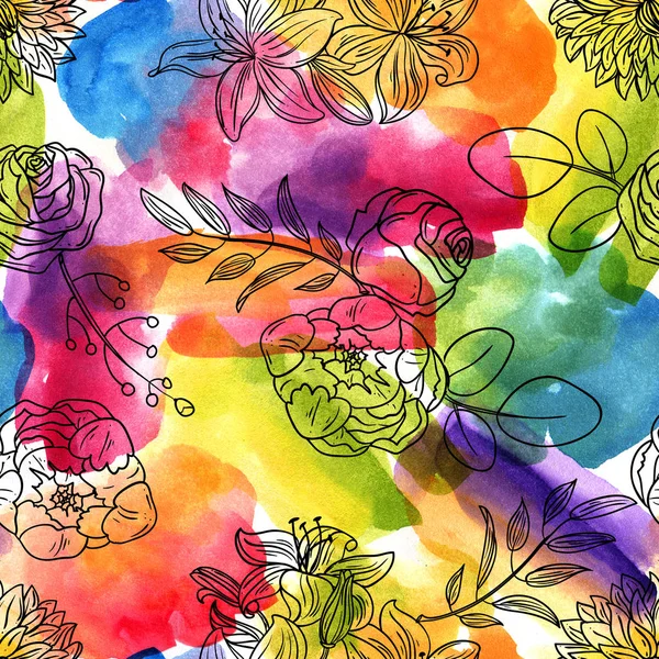 아름 다운 손 그려진된 수채화 원활한 패턴 — 스톡 사진
