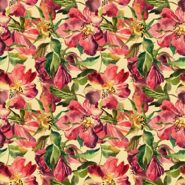 Güzel el çekilmiş sulu boya Dikişsiz desen gül desenli.