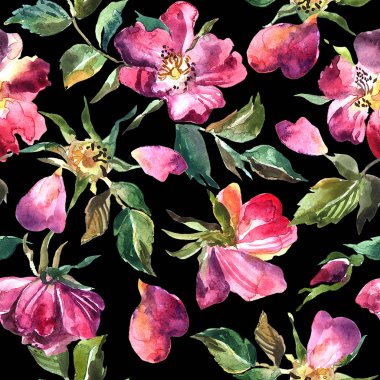 Güzel el çekilmiş sulu boya Dikişsiz desen gül desenli.