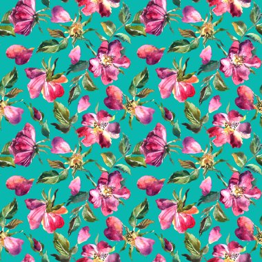 Güzel el çekilmiş sulu boya Dikişsiz desen gül desenli.