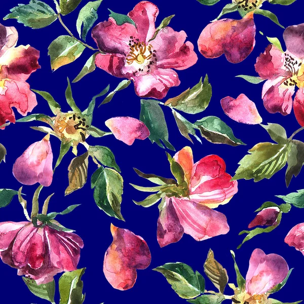 Prachtige handgemaakte getekende aquarel naadloze patroon met roos. — Stockfoto