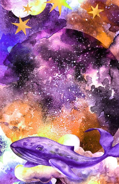 Watercolor illustration space and rose — Stock Photo, Image
