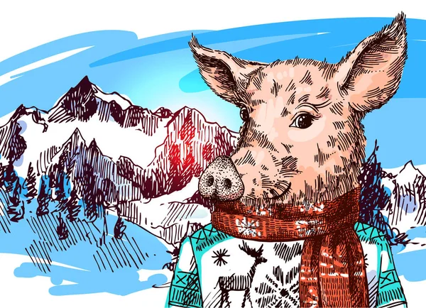 Ręcznie rysowane wektor ilustracja świnia szkic. Symbolem nowego roku 2019 — Wektor stockowy