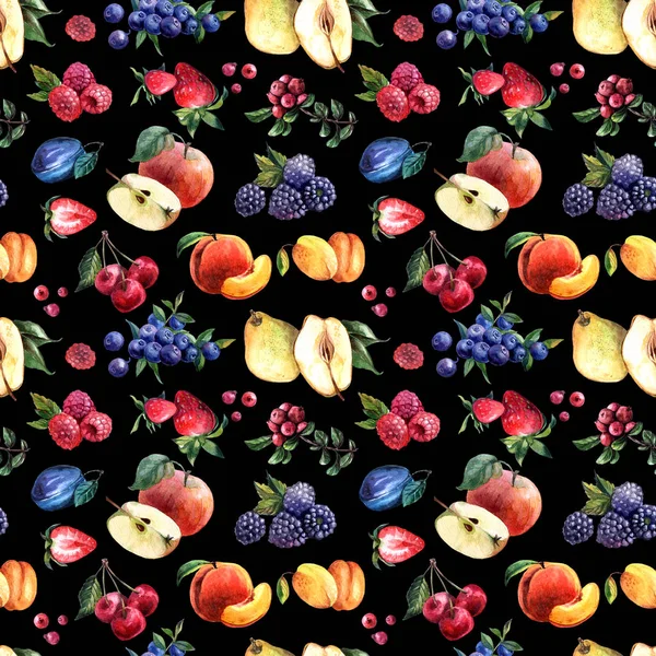 Beautiful hand drawn watercolor seamless pattern berries and fruits — Stock Photo, Image