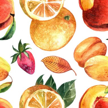 Sulu boya Dikişsiz desen meyveler ve meyve el boyalı