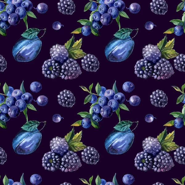 Handbemalte Aquarell nahtlose Muster Beeren und Früchte — Stockfoto
