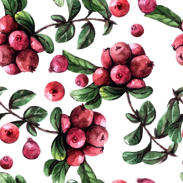 Handbemalte Aquarell nahtlose Muster Beeren und Früchte — Stockfoto