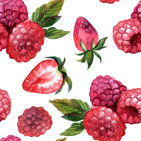 Hand målade akvarell sömlösa mönster bär och frukter — Stockfoto