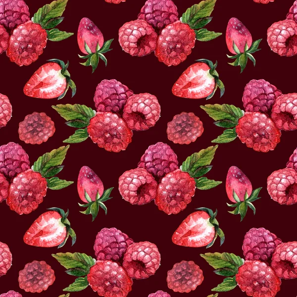 Hand painted watercolor seamless pattern berries and fruits — Stock Photo, Image