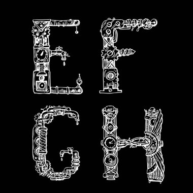 Elle çizilmiş vektör seamless modeli mekanik harflerle.