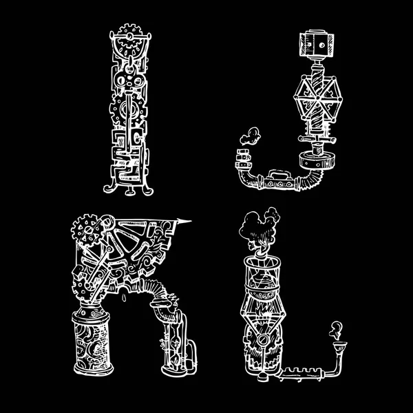 Handgezeichnete Vektor nahtlose Muster mit mechanischen Buchstaben. — Stockvektor