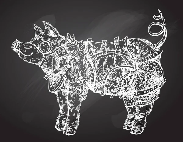 Dibujado a mano vector ilustración steampunk cerdo. Dibujo estilo drawi — Vector de stock