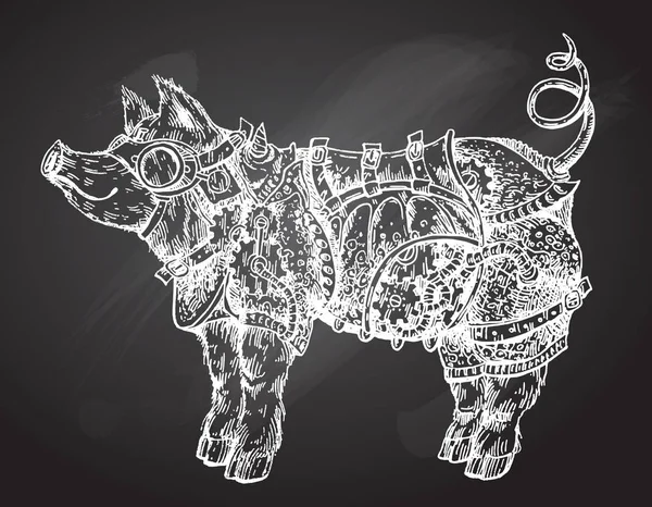 Hand drawn vector illustration steampunk pig. Sketch style drawi Stock Vector