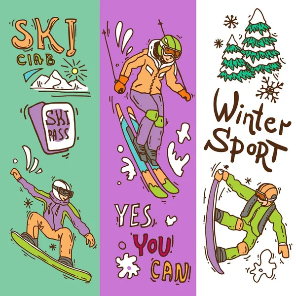 Beautiful hand drawn vector illustration winter sport. Skiing an — Stock Vector