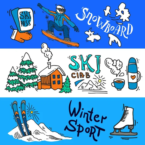 Beautiful hand drawn vector illustration winter sport. Skiing an — Stock Vector