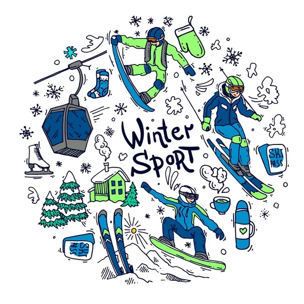 Schöne handgezeichnete Vektor Illustration Wintersport. — Stockvektor