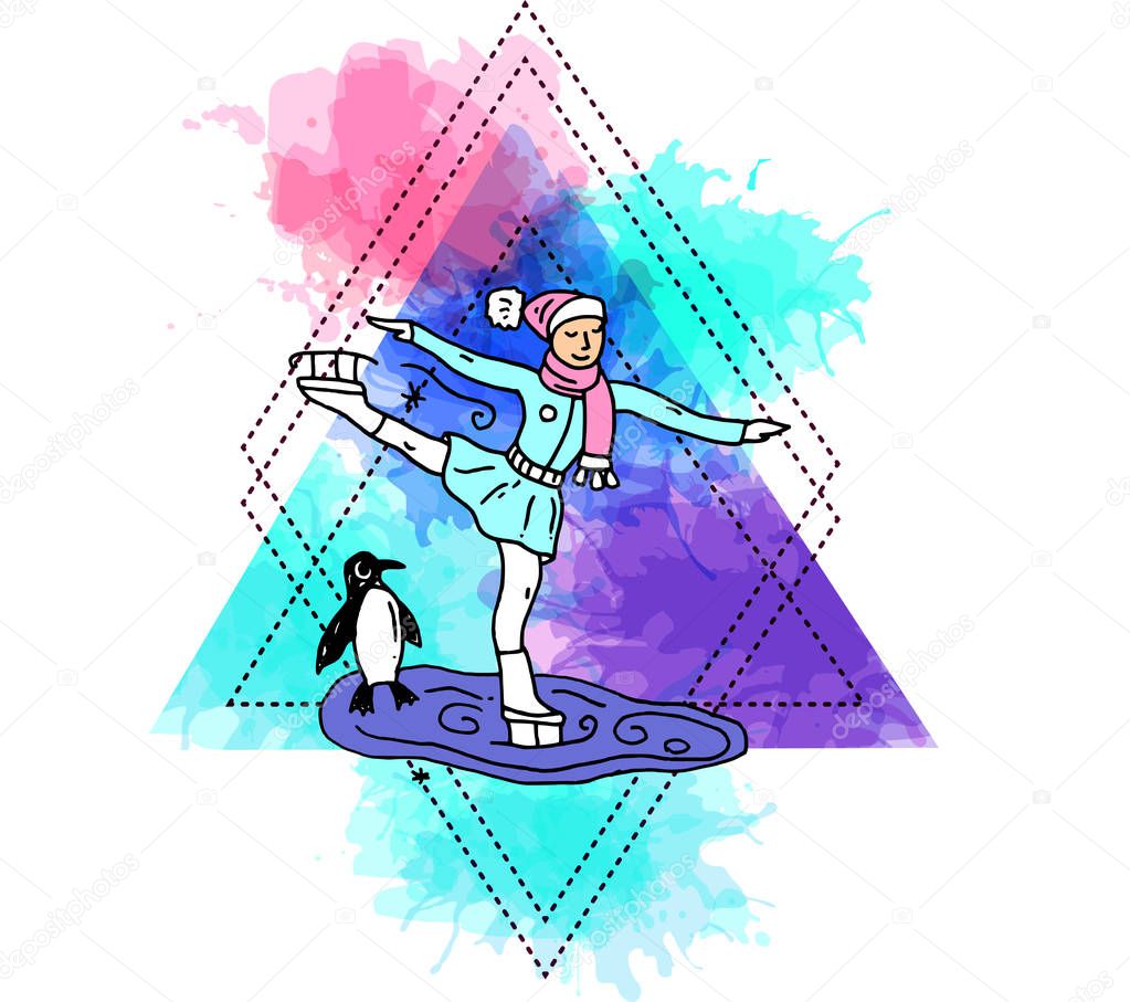 Beautiful hand drawn vector illustration winter sport.