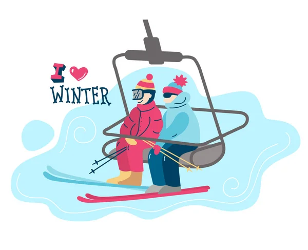 Mooie platte vector illustratie winter sport activiteiten. Skiin — Stockvector