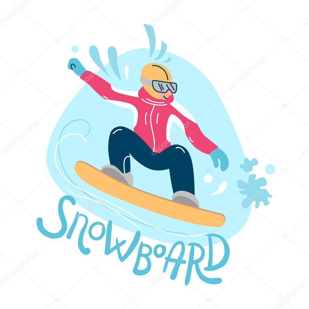 Beautiful flat vector illustration winter sport activites. Skiin