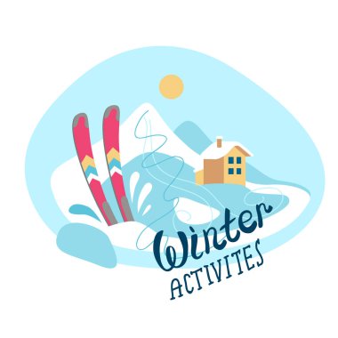 güzel vektör çizim kış aktiviteleri. Merhaba kış