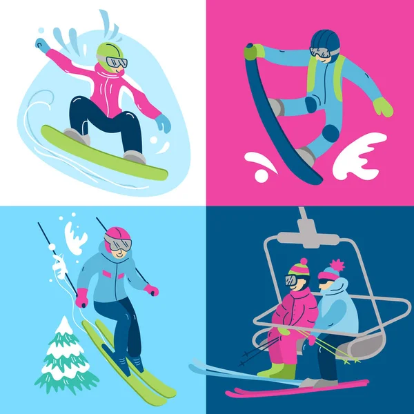 Vector illustratie winteractiviteiten. Hallo winter — Stockvector