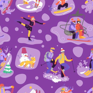 Kayak, snowboard, snowsh ile seamless modeli güzel vektör