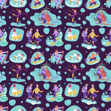 Kayak, snowboard, snowsh ile seamless modeli güzel vektör