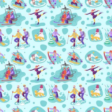 Kayak, snowboard, snowsh ile seamless modeli güzel vektör